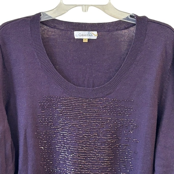 Calvin Klein Women's Fall Dark Purple Sweater 2X Embellished Bead Detail - Picture 3 of 7